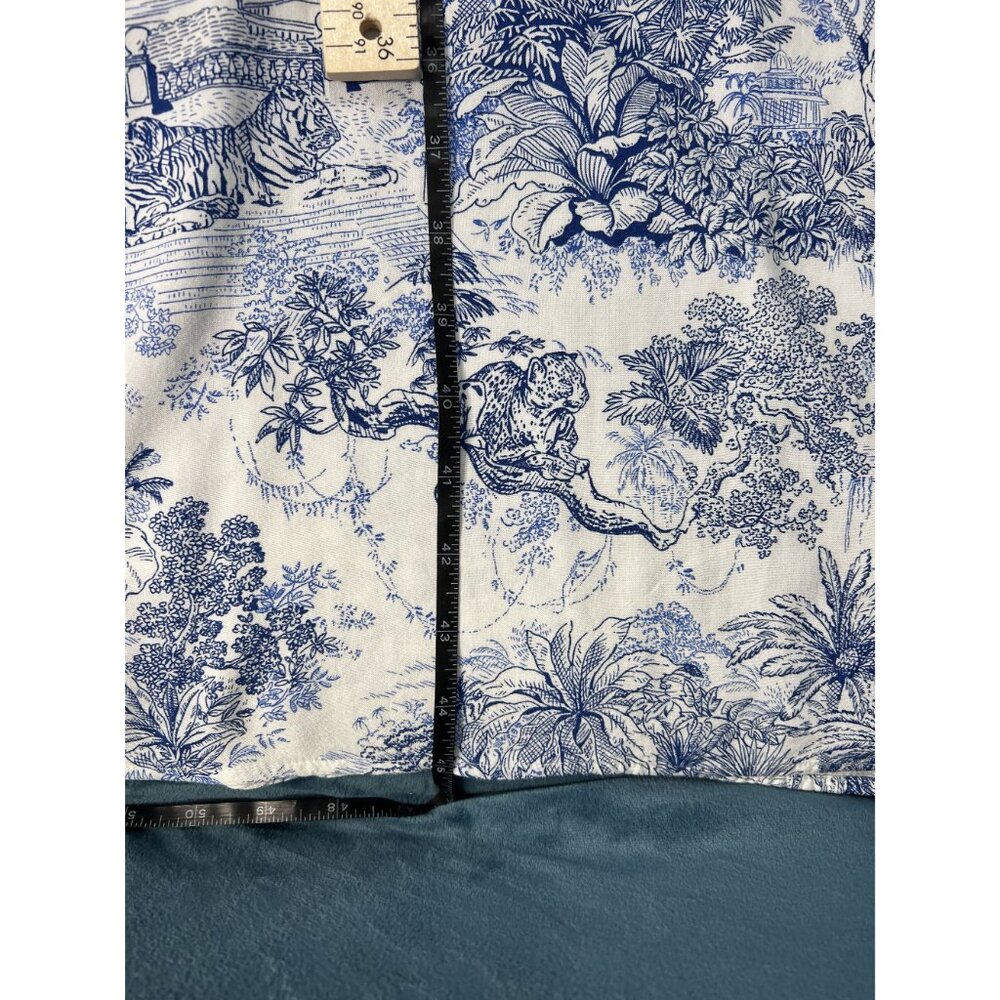 H&M Blue White Scenic Print Maxi Dress Women 0 Belted V-Neck Boho Summer - Picture 10 of 10